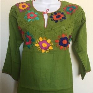 Mexican Hand embroidered green blouse